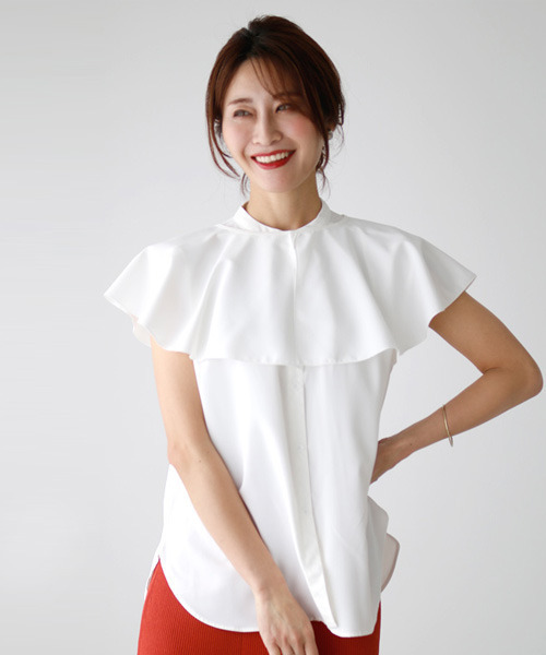 Ehre style(エーレスタイル)の「7通りの着こなし♪1枚で七変化!スタンドカラーブラウス(シャツ/ブラウス・レディース・ホワイト/ブラック・FREE)」の2枚目の写真