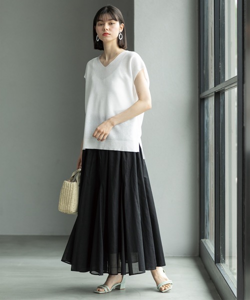 OPAQUE.CLIP（オペークドットクリップ）の「◆ロングフレアスカート オーガニックコットン混【洗濯機洗い可】（スカート・レディース・ブラック/パープル/グリーン系その他2/ホワイト系8・38/40/42）」の11枚目の写真