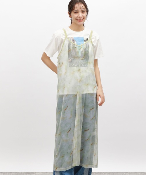 LAKOLE（ラコレ）の「カットメッシュプリントワンピース / 120973（ワンピース・レディース・ブルー/オレンジ/ベージュ系2・SMALL/MEDIUM）」の2枚目の写真