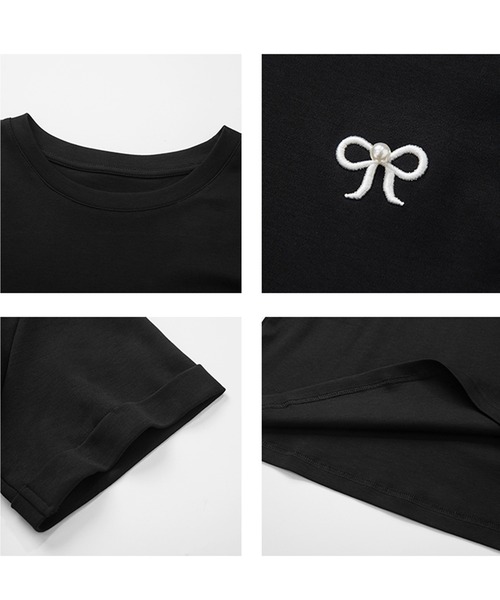 Fano Studios（ファノ ストゥディオズ）の「刺繍 パールリボン クルーネックTシャツ FX24S173【Fano Studios】（Tシャツ/カットソー・レディース・ブラック・L/S/M）」の4枚目の写真
