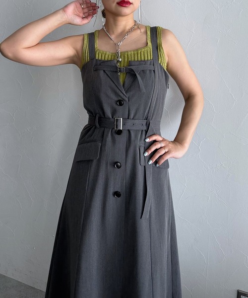 HARE(ハレ)の「テーラードライクジャンスカ(HARE)(ジャンパースカート・レディース・グレー/ブラック・FREE)」の5枚目の写真