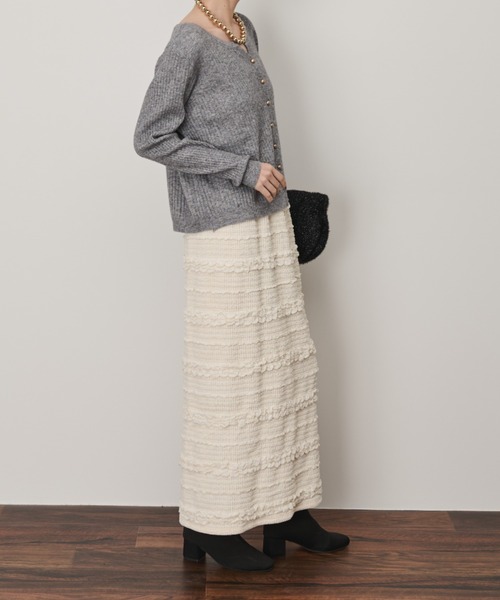 Shelly island(シェリーアイランド)の「ポップコーンカットナロースカート(スカート・レディース・ホワイト/ブラック/パープル・FREE)」の2枚目の写真