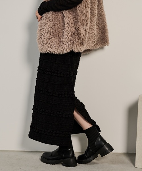 Shelly island(シェリーアイランド)の「ポップコーンカットナロースカート(スカート・レディース・ホワイト/ブラック/パープル・FREE)」の1枚目の写真