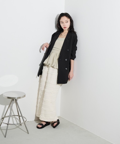 Shelly island(シェリーアイランド)の「ポップコーンカットナロースカート(スカート・レディース・ホワイト/ブラック/パープル・FREE)」の4枚目の写真