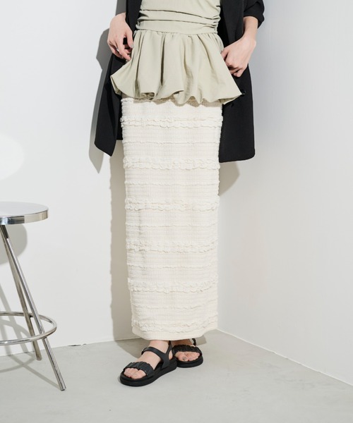 Shelly island(シェリーアイランド)の「ポップコーンカットナロースカート(スカート・レディース・ホワイト/ブラック/パープル・FREE)」の5枚目の写真