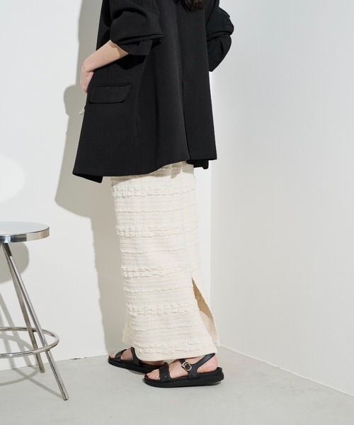 Shelly island(シェリーアイランド)の「ポップコーンカットナロースカート(スカート・レディース・ホワイト/ブラック/パープル・FREE)」の7枚目の写真