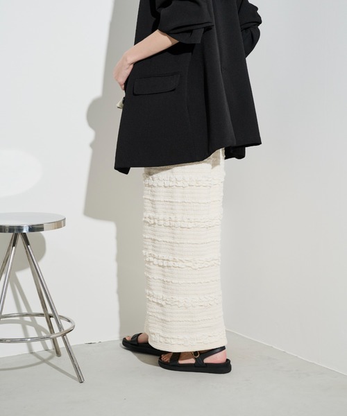 Shelly island(シェリーアイランド)の「ポップコーンカットナロースカート(スカート・レディース・ホワイト/ブラック/パープル・FREE)」の8枚目の写真