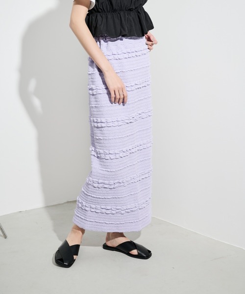 Shelly island(シェリーアイランド)の「ポップコーンカットナロースカート(スカート・レディース・ホワイト/ブラック/パープル・FREE)」の16枚目の写真