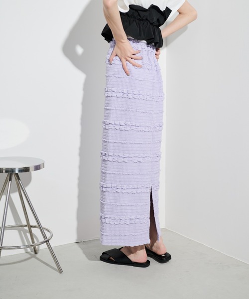 Shelly island(シェリーアイランド)の「ポップコーンカットナロースカート(スカート・レディース・ホワイト/ブラック/パープル・FREE)」の19枚目の写真