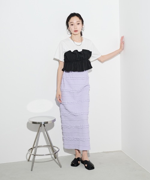 Shelly island(シェリーアイランド)の「ポップコーンカットナロースカート(スカート・レディース・ホワイト/ブラック/パープル・FREE)」の13枚目の写真