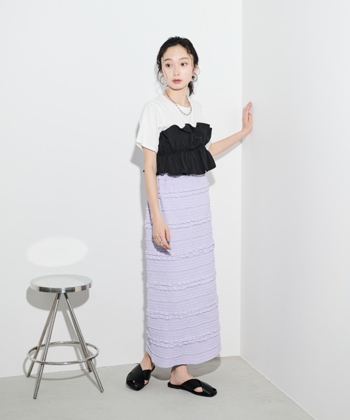 Shelly island(シェリーアイランド)の「ポップコーンカットナロースカート(スカート・レディース・ホワイト/ブラック/パープル・FREE)」の14枚目の写真