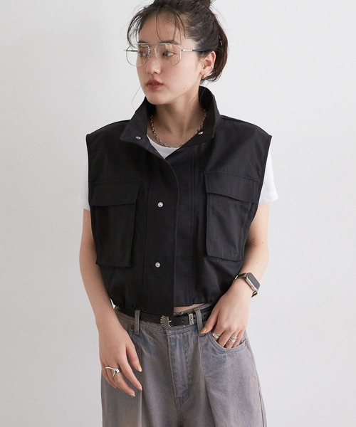 RAGEBLUE（レイジブルー）の「ミリタリーショートベスト（ベスト・レディース・ブラック/オリーブ・FREE）」の6枚目の写真