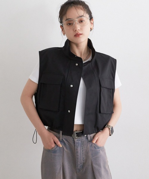 RAGEBLUE（レイジブルー）の「ミリタリーショートベスト（ベスト・レディース・ブラック/オリーブ・FREE）」の7枚目の写真