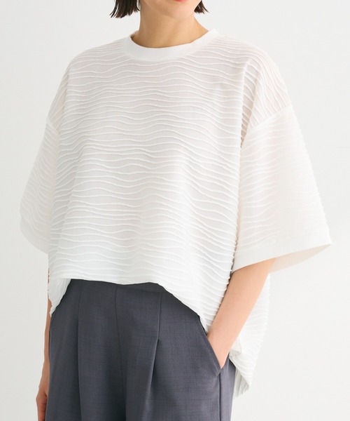 Petit fleur（プチフルール）の「・Petit　Fleur　ウェーブカットオーバーTEE（Tシャツ/カットソー・レディース・ブラック/オフホワイト/ブルー・FREE）」の2枚目の写真