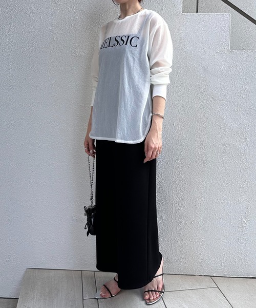 COLLAGE GALLARDAGALANTE（コラージュガリャルダガランテ）の「リブコンビシアークルーロゴTシャツ（Tシャツ/カットソー・レディース・ホワイト/ネイビー/ピンク・FREE）」の4枚目の写真