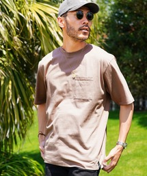クルーネックポケ付き無地半袖Tシャツカットソー