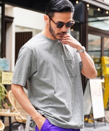 クルーネックポケ付き無地半袖Tシャツカットソー