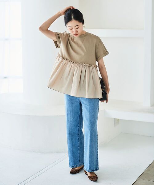 le.coeur blanc(ルクールブラン)の「コットンローンコンビカットプルオーバー(Tシャツ/カットソー・レディース・ベージュ/ブラック・38)」の12枚目の写真