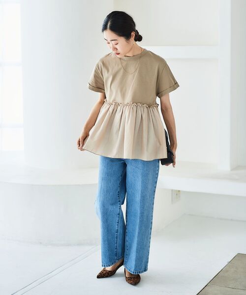 le.coeur blanc(ルクールブラン)の「コットンローンコンビカットプルオーバー(Tシャツ/カットソー・レディース・ベージュ/ブラック・38)」の13枚目の写真