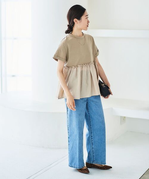 le.coeur blanc(ルクールブラン)の「コットンローンコンビカットプルオーバー(Tシャツ/カットソー・レディース・ベージュ/ブラック・38)」の14枚目の写真