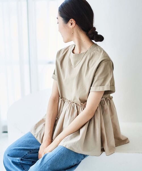 le.coeur blanc(ルクールブラン)の「コットンローンコンビカットプルオーバー(Tシャツ/カットソー・レディース・ベージュ/ブラック・38)」の18枚目の写真