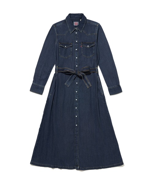 Levi's リーバイス ロング コート ベルト デニム シャツ ワンピース Levi's/リーバイス ブラックデニムワンピース ロングシャツ