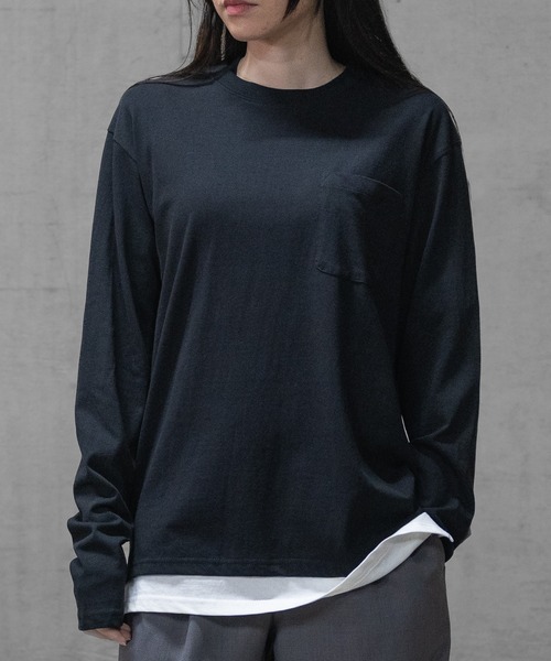 JOHN'S CLOSET(ジョンズクローゼット)の「【40I】コットン フェイクレイヤード ロングスリーブTシャツ(Tシャツ/カットソー・メンズ・グレー系1/ブラウン系1/グレー系2/ブラック系1/ネイビー系3/ライトグリーン系2/グレー系3/ブラウン系2/ブラック系2/ベージュ系1/カーキ系1/パープル系1/ネイビー系1/ライトグリーン系1/ネイビー系2・LARGE/MEDIUM/X-LARGE)」の2枚目の写真