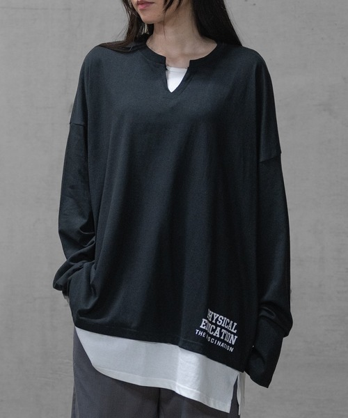 JOHN'S CLOSET(ジョンズクローゼット)の「【40I】コットン フェイクレイヤード ロングスリーブTシャツ(Tシャツ/カットソー・メンズ・グレー系1/ブラウン系1/グレー系2/ブラック系1/ネイビー系3/ライトグリーン系2/グレー系3/ブラウン系2/ブラック系2/ベージュ系1/カーキ系1/パープル系1/ネイビー系1/ライトグリーン系1/ネイビー系2・LARGE/MEDIUM/X-LARGE)」の3枚目の写真
