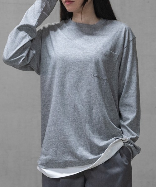 JOHN'S CLOSET(ジョンズクローゼット)の「【40I】コットン フェイクレイヤード ロングスリーブTシャツ(Tシャツ/カットソー・メンズ・グレー系1/ブラウン系1/グレー系2/ブラック系1/ネイビー系3/ライトグリーン系2/グレー系3/ブラウン系2/ブラック系2/ベージュ系1/カーキ系1/パープル系1/ネイビー系1/ライトグリーン系1/ネイビー系2・LARGE/MEDIUM/X-LARGE)」の4枚目の写真