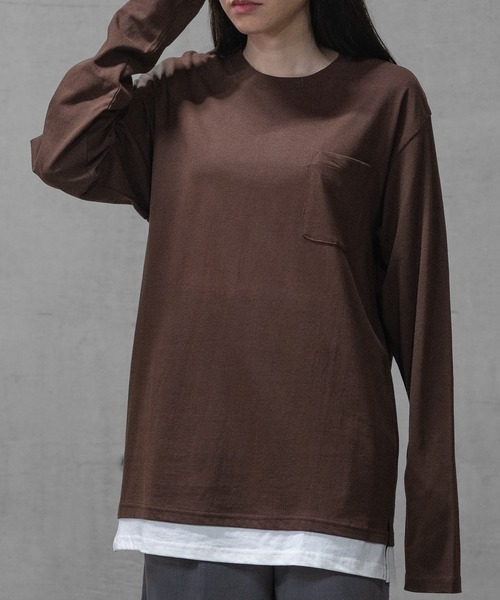 JOHN'S CLOSET(ジョンズクローゼット)の「【40I】コットン フェイクレイヤード ロングスリーブTシャツ(Tシャツ/カットソー・メンズ・グレー系1/ブラウン系1/グレー系2/ブラック系1/ネイビー系3/ライトグリーン系2/グレー系3/ブラウン系2/ブラック系2/ベージュ系1/カーキ系1/パープル系1/ネイビー系1/ライトグリーン系1/ネイビー系2・LARGE/MEDIUM/X-LARGE)」の8枚目の写真