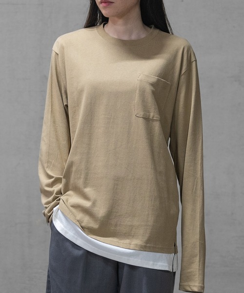 JOHN'S CLOSET(ジョンズクローゼット)の「【40I】コットン フェイクレイヤード ロングスリーブTシャツ(Tシャツ/カットソー・メンズ・グレー系1/ブラウン系1/グレー系2/ブラック系1/ネイビー系3/ライトグリーン系2/グレー系3/ブラウン系2/ブラック系2/ベージュ系1/カーキ系1/パープル系1/ネイビー系1/ライトグリーン系1/ネイビー系2・LARGE/MEDIUM/X-LARGE)」の1枚目の写真