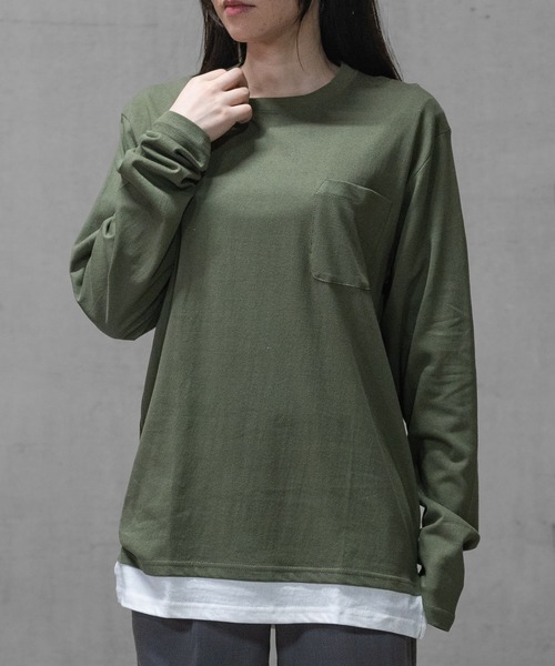 JOHN'S CLOSET(ジョンズクローゼット)の「【40I】コットン フェイクレイヤード ロングスリーブTシャツ(Tシャツ/カットソー・メンズ・グレー系1/ブラウン系1/グレー系2/ブラック系1/ネイビー系3/ライトグリーン系2/グレー系3/ブラウン系2/ブラック系2/ベージュ系1/カーキ系1/パープル系1/ネイビー系1/ライトグリーン系1/ネイビー系2・LARGE/MEDIUM/X-LARGE)」の9枚目の写真