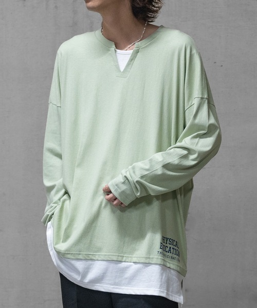 JOHN'S CLOSET(ジョンズクローゼット)の「【40I】コットン フェイクレイヤード ロングスリーブTシャツ(Tシャツ/カットソー・メンズ・グレー系1/ブラウン系1/グレー系2/ブラック系1/ネイビー系3/ライトグリーン系2/グレー系3/ブラウン系2/ブラック系2/ベージュ系1/カーキ系1/パープル系1/ネイビー系1/ライトグリーン系1/ネイビー系2・LARGE/MEDIUM/X-LARGE)」の11枚目の写真