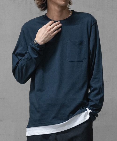 JOHN'S CLOSET(ジョンズクローゼット)の「【40I】コットン フェイクレイヤード ロングスリーブTシャツ(Tシャツ/カットソー・メンズ・グレー系1/ブラウン系1/グレー系2/ブラック系1/ネイビー系3/ライトグリーン系2/グレー系3/ブラウン系2/ブラック系2/ベージュ系1/カーキ系1/パープル系1/ネイビー系1/ライトグリーン系1/ネイビー系2・LARGE/MEDIUM/X-LARGE)」の12枚目の写真