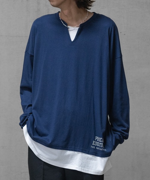 JOHN'S CLOSET(ジョンズクローゼット)の「【40I】コットン フェイクレイヤード ロングスリーブTシャツ(Tシャツ/カットソー・メンズ・グレー系1/ブラウン系1/グレー系2/ブラック系1/ネイビー系3/ライトグリーン系2/グレー系3/ブラウン系2/ブラック系2/ベージュ系1/カーキ系1/パープル系1/ネイビー系1/ライトグリーン系1/ネイビー系2・LARGE/MEDIUM/X-LARGE)」の14枚目の写真