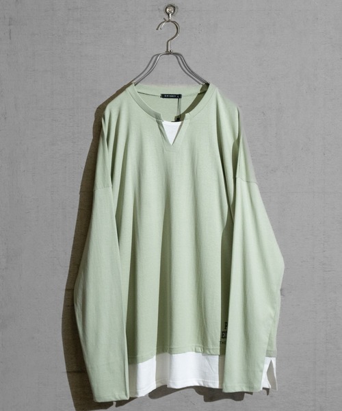 JOHN'S CLOSET(ジョンズクローゼット)の「【40I】コットン フェイクレイヤード ロングスリーブTシャツ(Tシャツ/カットソー・メンズ・グレー系1/ブラウン系1/グレー系2/ブラック系1/ネイビー系3/ライトグリーン系2/グレー系3/ブラウン系2/ブラック系2/ベージュ系1/カーキ系1/パープル系1/ネイビー系1/ライトグリーン系1/ネイビー系2・LARGE/MEDIUM/X-LARGE)」の20枚目の写真