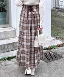 ⭐️新品タグ付き【フレディエミュ】ラップ風マーメイドスカート チェックロンググレー フェミニン ギンガムチェック マーメイドスカート」に該当する