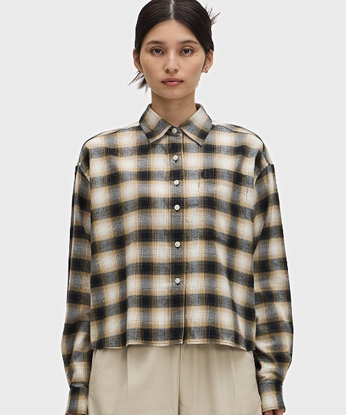FRED PERRY（フレッドペリー）の「Brushed Check Shirt（シャツ/ブラウス・レディース・ベージュ/モスグリーン・8/10）」の5枚目の写真