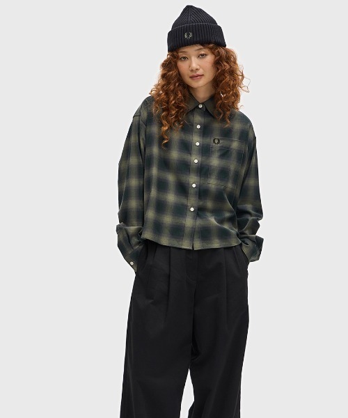 FRED PERRY（フレッドペリー）の「Brushed Check Shirt（シャツ/ブラウス・レディース・ベージュ/モスグリーン・8/10）」の16枚目の写真