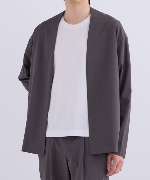 UNITED TOKYO（ユナイテッドトウキョウ）の「Dry Air カーディガン｜セットアップ着用可能（ノーカラージャケット・メンズ・ダークグリーン/ストライプ/ネイビー/ダークグレー・3/2/1）」の12枚目の写真