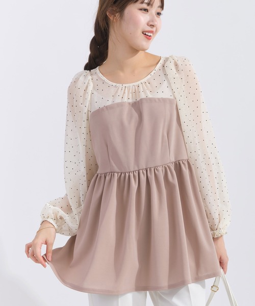 【セール】【WEB限定】フロッキードット切り替えチュニック(チュニック)|PICCIN(ピッチン)
