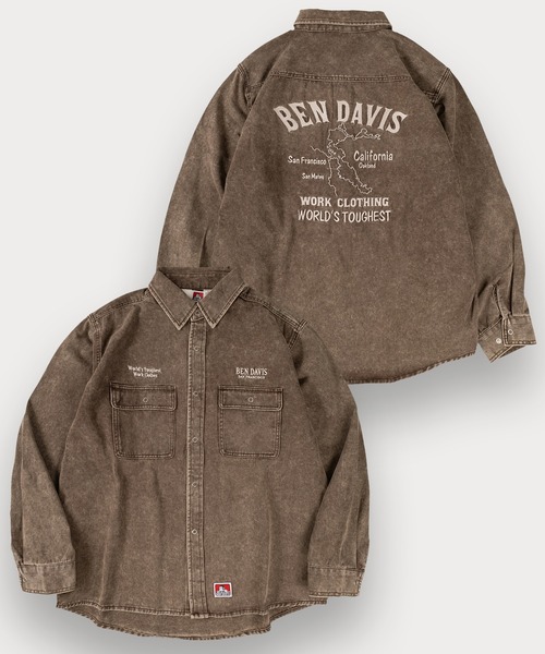 BEN DAVIS(ベンデイビス)の「【BENDAVIS/ベンデイビス】BLEACHED TWILL SHIRT/ ブリーチ加工 バックプリントシャツ オーバーサイズ(シャツ/ブラウス・メンズ・ブラウン/カーキ/ブルー/チャコールグレー・M/L/XL)」の3枚目の写真