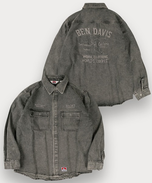 BEN DAVIS(ベンデイビス)の「【BENDAVIS/ベンデイビス】BLEACHED TWILL SHIRT/ ブリーチ加工 バックプリントシャツ オーバーサイズ(シャツ/ブラウス・メンズ・ブラウン/カーキ/ブルー/チャコールグレー・M/L/XL)」の2枚目の写真