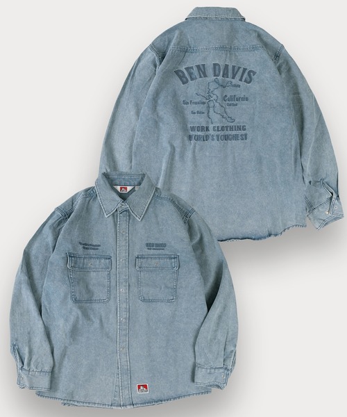 BEN DAVIS(ベンデイビス)の「【BENDAVIS/ベンデイビス】BLEACHED TWILL SHIRT/ ブリーチ加工 バックプリントシャツ オーバーサイズ(シャツ/ブラウス・メンズ・ブラウン/カーキ/ブルー/チャコールグレー・M/L/XL)」の4枚目の写真