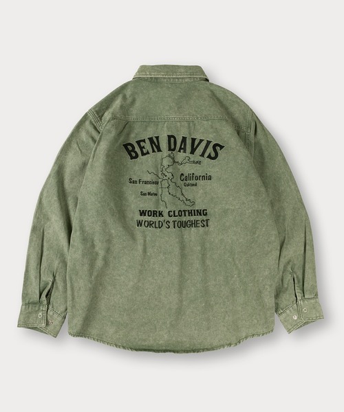BEN DAVIS(ベンデイビス)の「【BENDAVIS/ベンデイビス】BLEACHED TWILL SHIRT/ ブリーチ加工 バックプリントシャツ オーバーサイズ(シャツ/ブラウス・メンズ・ブラウン/カーキ/ブルー/チャコールグレー・M/L/XL)」の9枚目の写真