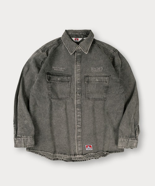 BEN DAVIS(ベンデイビス)の「【BENDAVIS/ベンデイビス】BLEACHED TWILL SHIRT/ ブリーチ加工 バックプリントシャツ オーバーサイズ(シャツ/ブラウス・メンズ・ブラウン/カーキ/ブルー/チャコールグレー・M/L/XL)」の6枚目の写真