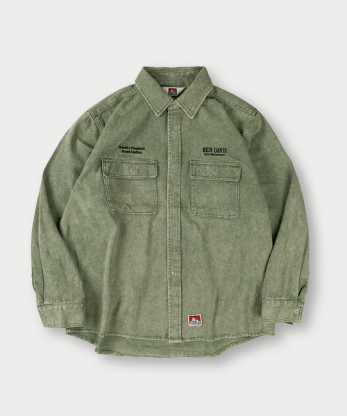 BEN DAVIS(ベンデイビス)の「【BENDAVIS/ベンデイビス】BLEACHED TWILL SHIRT/ ブリーチ加工 バックプリントシャツ オーバーサイズ(シャツ/ブラウス・メンズ・ブラウン/カーキ/ブルー/チャコールグレー・M/L/XL)」の8枚目の写真