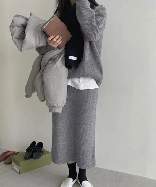 SHEPP(シープ)の「【セットアイテム】クルーネック リブニット&タイトスカートセット(ワンピース・レディース・ブラウン/グレー/アイボリー/ブラック・F)」の18枚目の写真