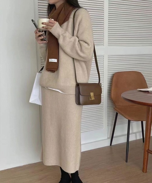 SHEPP(シープ)の「【セットアイテム】クルーネック リブニット&タイトスカートセット(ワンピース・レディース・ブラウン/グレー/アイボリー/ブラック・F)」の16枚目の写真