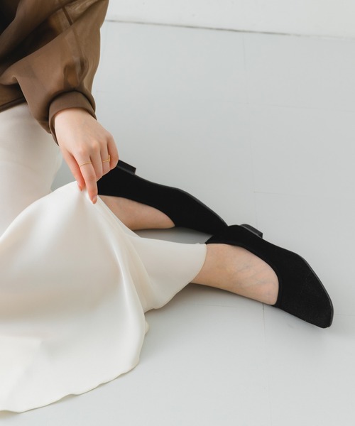 RODE SKO（ロデスコ）の「『MADE IN JAPAN』スクエアベロアメッシュフラット（バレエシューズ・レディース・ブラック/ベージュ/グレー・36/37/38）」の2枚目の写真